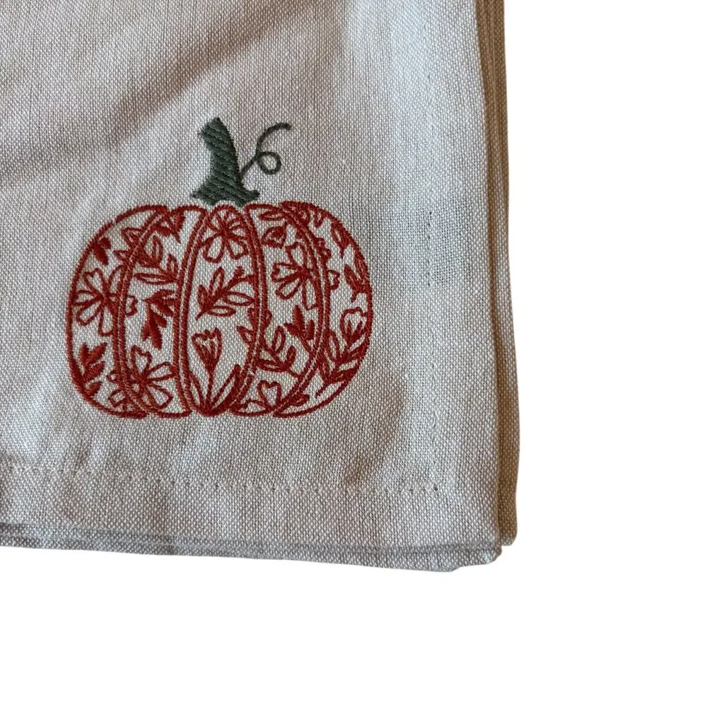 8pc Tahari Home Embroidered Pumpkin Napkins 100% Cotton 18x18 Fall Decor NEW
